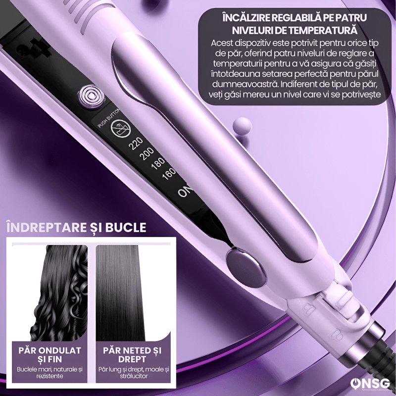 Ingrijire personala si Cosmetice - Aparate & accesorii ingrijire personala - Hair styling - Placi de indreptat parul - Placa de Indreptat Parul STYLOVIA PRO by ONSG®, NTC Plus Heat, Incalzire Rapida, Material Ceramica Ionizata, 160°C-220°C, Alb - Infinity.ro
