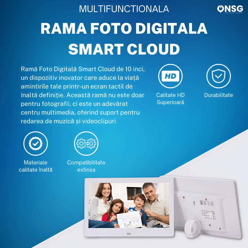 TV, Audio-Video si Foto - Aparate foto si accesorii - Accesorii foto si video - Rame foto digitale - Rama Foto Digitala Smart Cloud de 10 Inch by ONSG®, Multifunctionala, HD, Alb - Infinity.ro