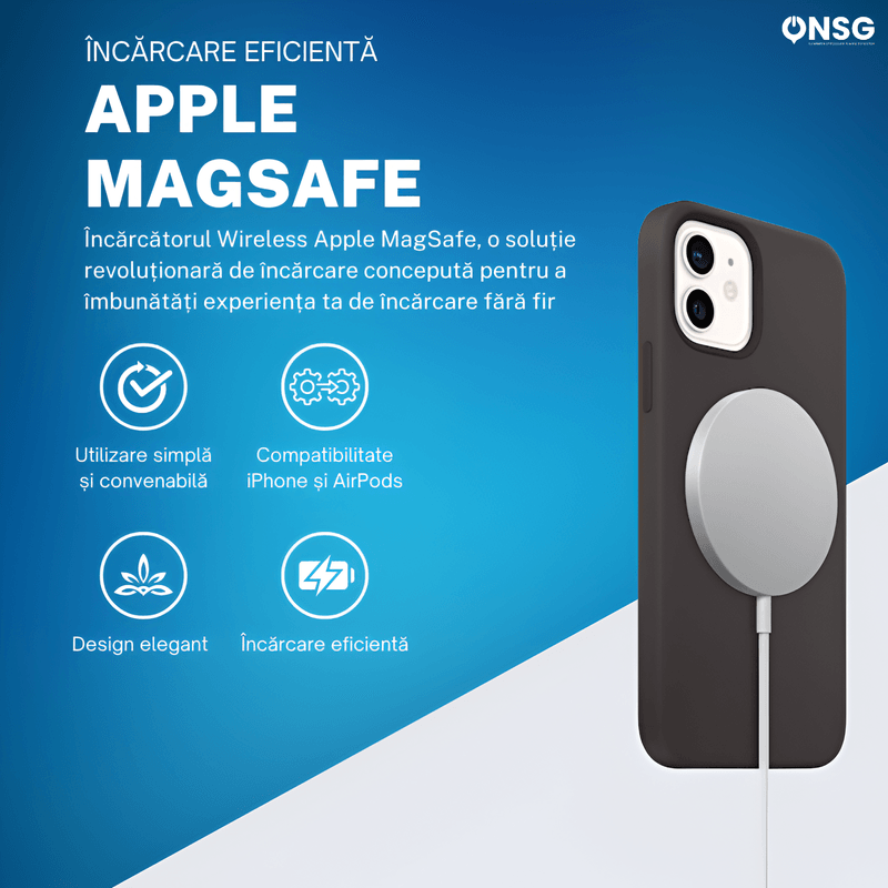 Laptop, Telefoane si Tablete - Telefoane mobile si accesorii - Accesorii Telefoane - Incarcatoare telefoane - Incarcator wireless Apple MagSafe by ONSG®, cablu USB Type-C 1m, 15W, Alb - Infinity.ro