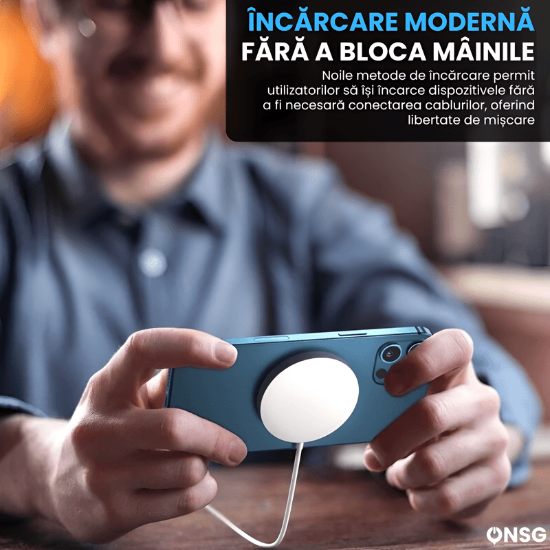 Laptop, Telefoane si Tablete - Telefoane mobile si accesorii - Accesorii Telefoane - Incarcatoare telefoane - Incarcator wireless Apple MagSafe by ONSG®, cablu USB Type-C 1m, 15W, Alb - Infinity.ro