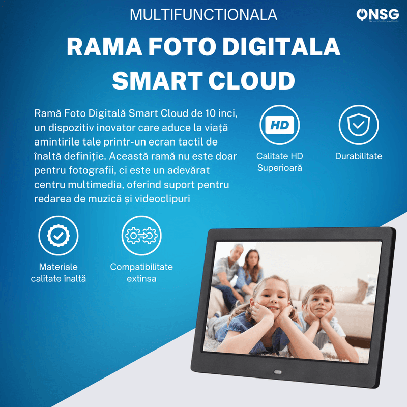 TV, Audio-Video si Foto - Aparate foto si accesorii - Accesorii foto si video - Rame foto digitale - Rama Foto Digitala Smart Cloud de 10 Inch by ONSG®, Multifunctionala, HD, Negru - Infinity.ro