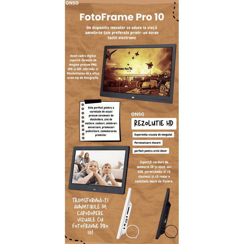 TV, Audio-Video si Foto - Aparate foto si accesorii - Accesorii foto si video - Rame foto digitale - Rama Foto Digitala Smart Cloud de 10 Inch by ONSG®, Multifunctionala, HD, Negru - Infinity.ro