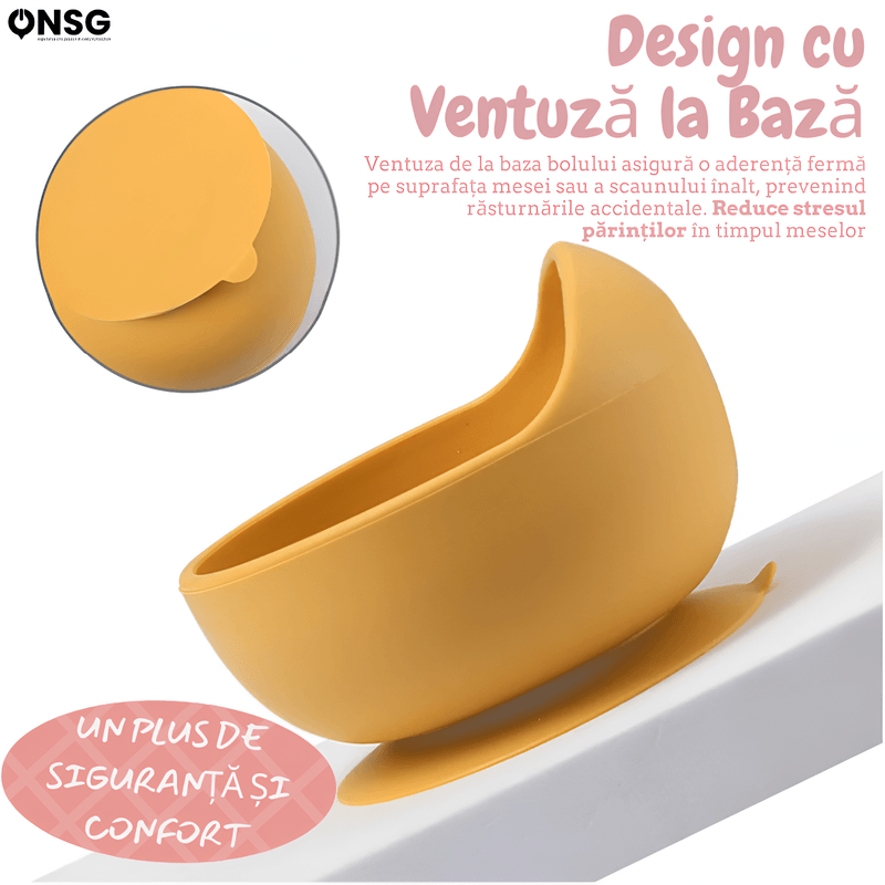Jucarii, Copii si Bebe - Hrana si alaptare - Biberoane, suzete si accesorii hranire - Articole hranire bebelusi - Bol Mancare Bebelusi BabyGrip ONSG®, Siguranta si Confort, Ventuza Puternica si Design Ergonomic din Silicon BPA Free, Roz - Infinity.ro