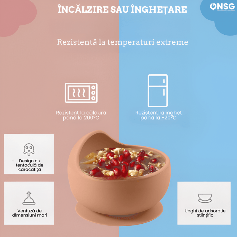 Jucarii, Copii si Bebe - Hrana si alaptare - Biberoane, suzete si accesorii hranire - Articole hranire bebelusi - Bol Mancare Bebelusi BabyGrip ONSG®, Siguranta si Confort, Ventuza Puternica si Design Ergonomic din Silicon BPA Free, Roz - Infinity.ro