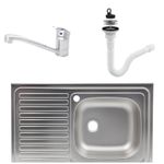 Casa si Gradina - Sanitare - Chiuveta bucatarie si accesorii - Chiuvete bucatarie - Set chiuveta masca,inox anticalcar,cuva dreapta,Raulconstruct,80x50 cm,baterie bucatarie tija lunga cu sifon de scurgere - Infinity.ro