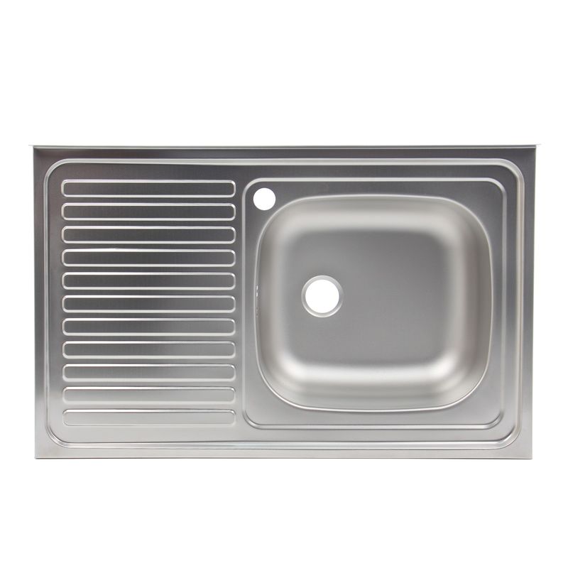 Casa si Gradina - Sanitare - Chiuveta bucatarie si accesorii - Chiuvete bucatarie - Set chiuveta masca,inox anticalcar,cuva dreapta,Raulconstruct,80x50 cm,baterie bucatarie tija lunga cu sifon de scurgere - Infinity.ro