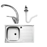 Casa si Gradina - Sanitare - Chiuveta bucatarie si accesorii - Chiuvete bucatarie - Set chiuveta masca cuva stanga 80x50 cm baterie lebada si sifon de scurgere - Infinity.ro