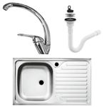 Casa si Gradina - Sanitare - Chiuveta bucatarie si accesorii - Chiuvete bucatarie - Set chiuveta masca cuva stanga 80x50 cm baterie lebada si sifon de scurgere - Infinity.ro