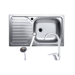Casa si Gradina - Sanitare - Chiuveta bucatarie si accesorii - Chiuvete bucatarie - Set chiuveta blat plus baterie lebada si sifon ,inox,cuva dreapta ,42x76 cm,anticalcar cu izolatie,preaplin - Infinity.ro