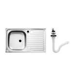 Casa si Gradina - Sanitare - Chiuveta bucatarie si accesorii - Chiuvete bucatarie - Set chiuveta masca ,inox,cuva stanga ,Raulconstruct ,80x50 cm,baterie lebada flexibila cu  sifon de scurgere - Infinity.ro