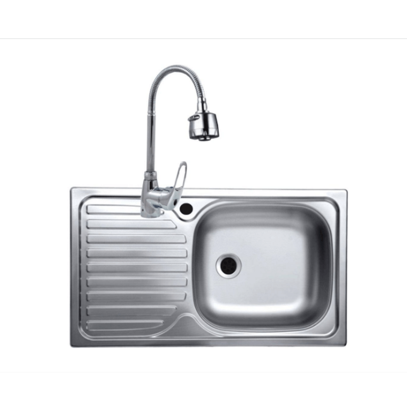 Casa si Gradina/Sanitare/Chiuveta bucatarie si accesorii/Chiuvete bucatarie - Set chiuveta blat plus baterie lebada flexibila ,inox,cuva dreapta  ,42x76 cm,anticalcar cu izolatie,preaplin - Infinity.ro