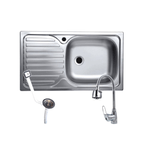 Casa si Gradina - Sanitare - Lavoar baie si accesorii - Baterii sanitare - Set chiuveta blat plus baterie lebada flexibila si sifon ,inox,cuva dreapta ,42x76 cm,anticalcar cu izolatie,preaplin - Infinity.ro