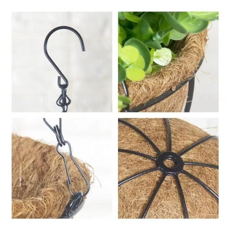 Casa si Gradina/Gradinarit si plante/Plante si ghivece/Ghivece si suporturi - Cos suspendat pentru flori, maro, otel si fibra nuca de cocos, cu lant si carlig, 20cm - Infinity.ro