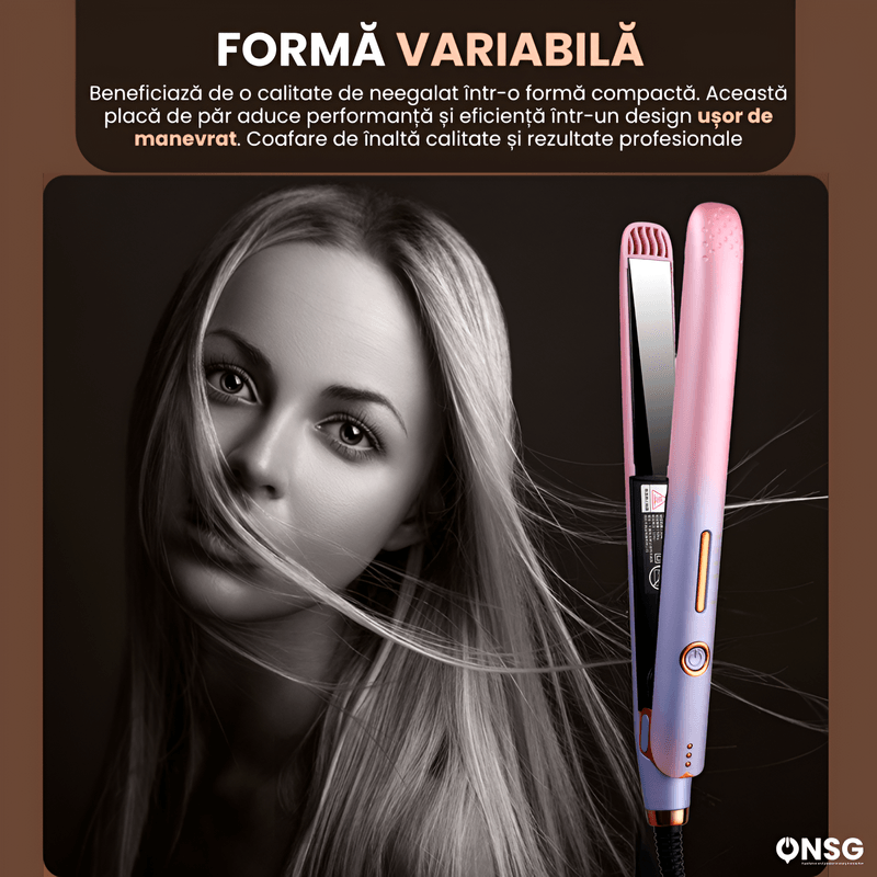 Ingrijire personala si Cosmetice - Aparate & accesorii ingrijire personala - Hair styling - Placi de indreptat parul - Placa de Par Profesionala de Indreptat GlamorStyle Pro ONSG®, Ioni Negativi, Ceramica, Control Temperatura,  Roz - Infinity.ro