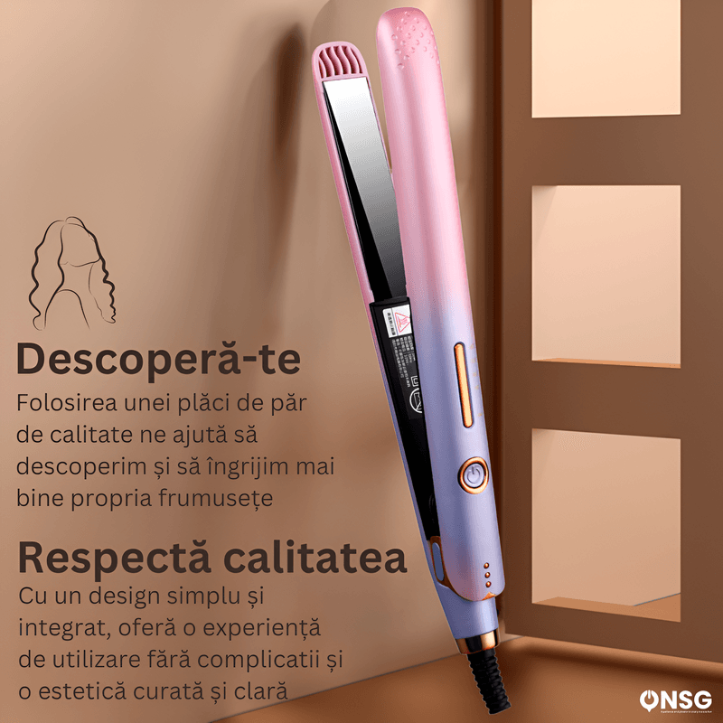 Ingrijire personala si Cosmetice - Aparate & accesorii ingrijire personala - Hair styling - Placi de indreptat parul - Placa de Par Profesionala de Indreptat GlamorStyle Pro ONSG®, Ioni Negativi, Ceramica, Control Temperatura,  Roz - Infinity.ro