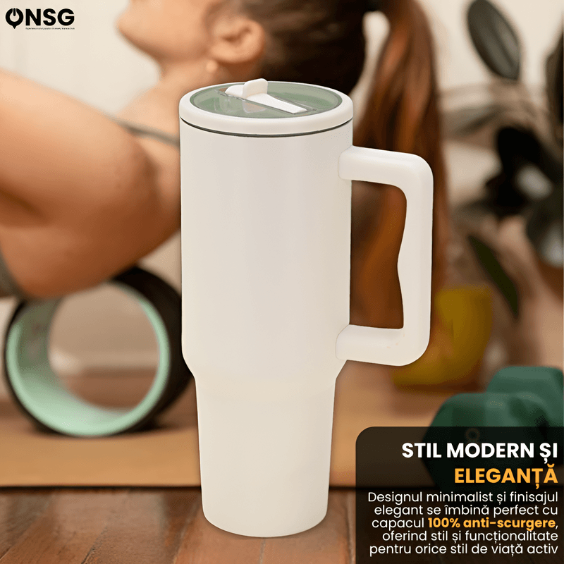 Casa si Gradina - Bucatarie si vesela - Accesorii bar - Termosuri si Cani termos - Cana Termica 40oz by ONSG®, Otel Inoxidabil, Capac Etans cu Pai, Izolatie Dubla pentru Bauturi Reci si Calde - Infinity.ro