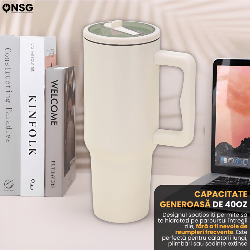 Casa si Gradina - Bucatarie si vesela - Accesorii bar - Termosuri si Cani termos - Cana Termica 40oz by ONSG®, Otel Inoxidabil, Capac Etans cu Pai, Izolatie Dubla pentru Bauturi Reci si Calde - Infinity.ro