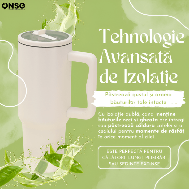 Casa si Gradina - Bucatarie si vesela - Accesorii bar - Termosuri si Cani termos - Cana Termica 40oz by ONSG®, Otel Inoxidabil, Capac Etans cu Pai, Izolatie Dubla pentru Bauturi Reci si Calde - Infinity.ro