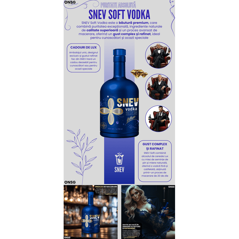 Market - Bauturi - Bauturi alcoolice - Vodka - Vodka SNEV™ by ONSG® Soft, Textura Catifelata, Aroma Delicioasa, Calitate Premium, Alcool din Cereale Lux - Infinity.ro