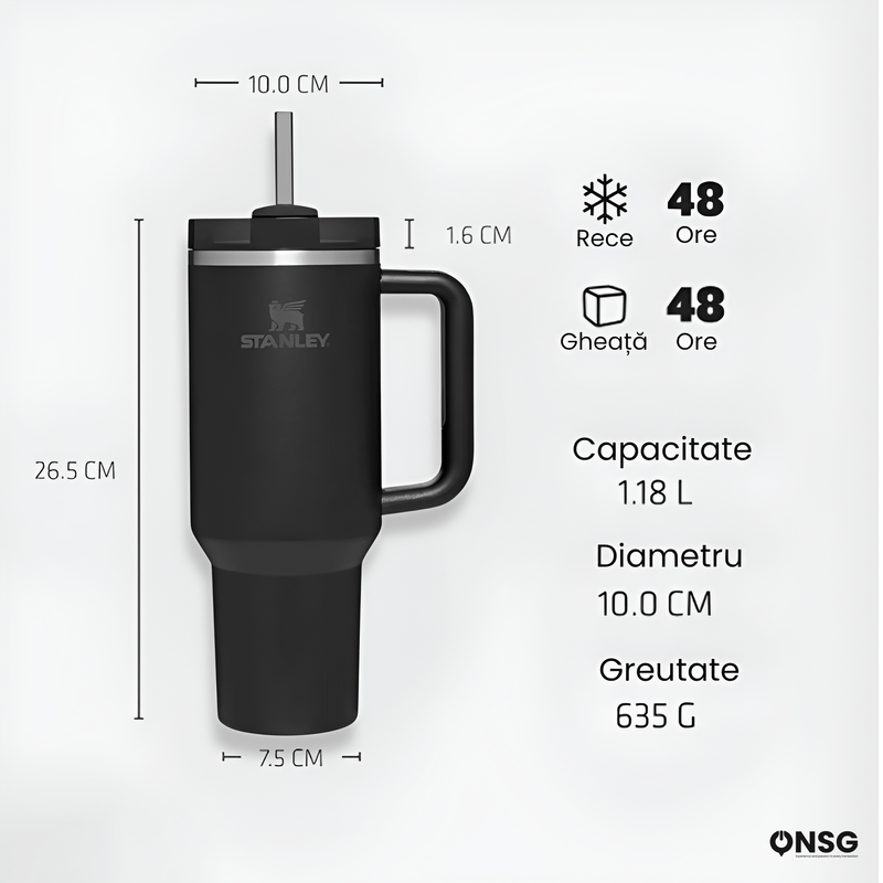 Casa si Gradina - Bucatarie si vesela - Accesorii bar - Termosuri si Cani termos - Cana Termos Stanley Quencher H2.0 Flowstate by ONSG® din Otel Inoxidabil, 1180ml, Negru - Infinity.ro