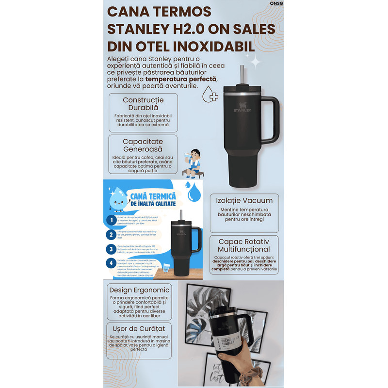Casa si Gradina - Bucatarie si vesela - Accesorii bar - Termosuri si Cani termos - Cana Termos Stanley Quencher H2.0 Flowstate by ONSG® din Otel Inoxidabil, 1180ml, Negru - Infinity.ro