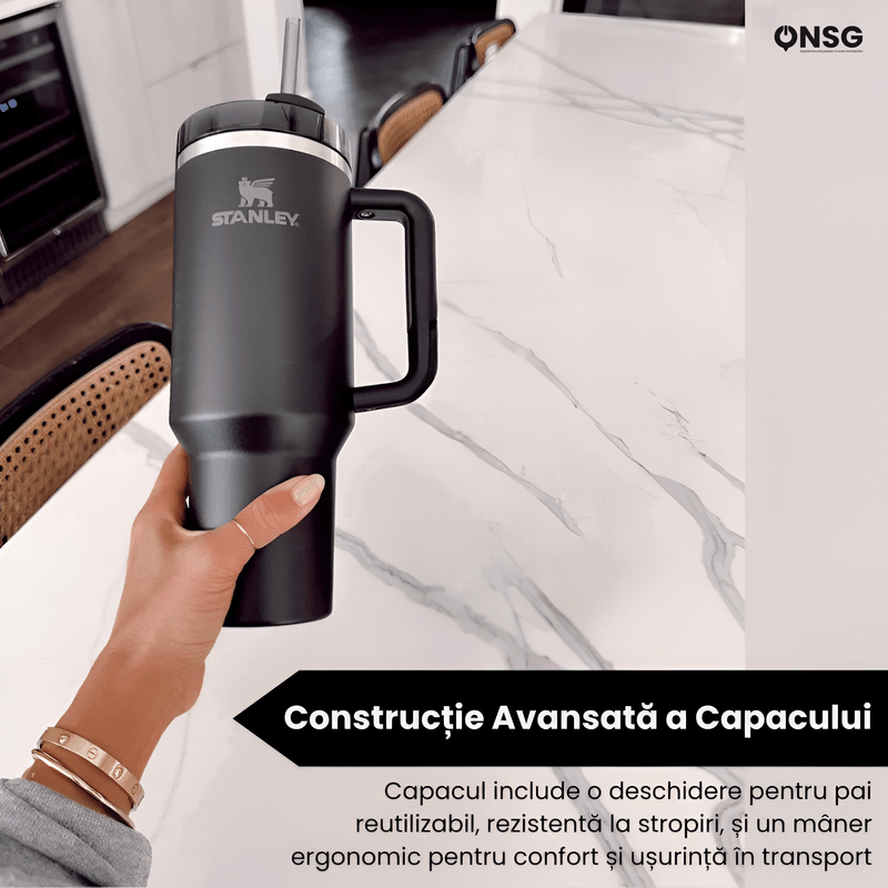 Casa si Gradina - Bucatarie si vesela - Accesorii bar - Termosuri si Cani termos - Cana Termos Stanley Quencher H2.0 Flowstate by ONSG® din Otel Inoxidabil, 1180ml, Negru - Infinity.ro