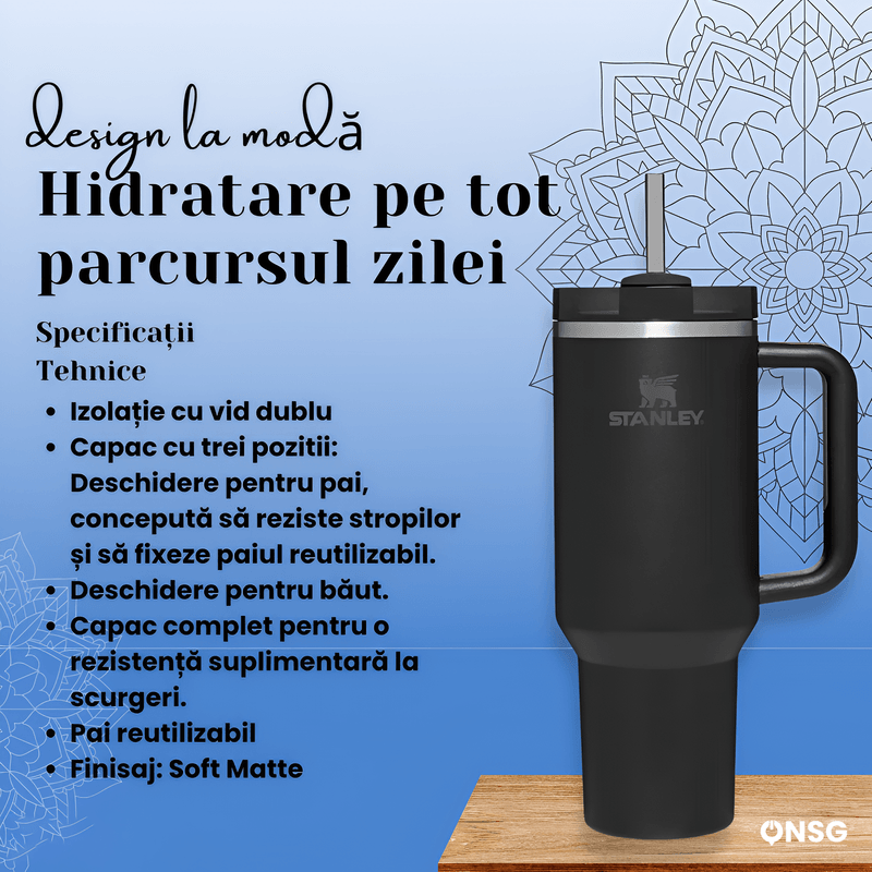 Casa si Gradina - Bucatarie si vesela - Accesorii bar - Termosuri si Cani termos - Cana Termos Stanley Quencher H2.0 Flowstate by ONSG® din Otel Inoxidabil, 1180ml, Negru - Infinity.ro