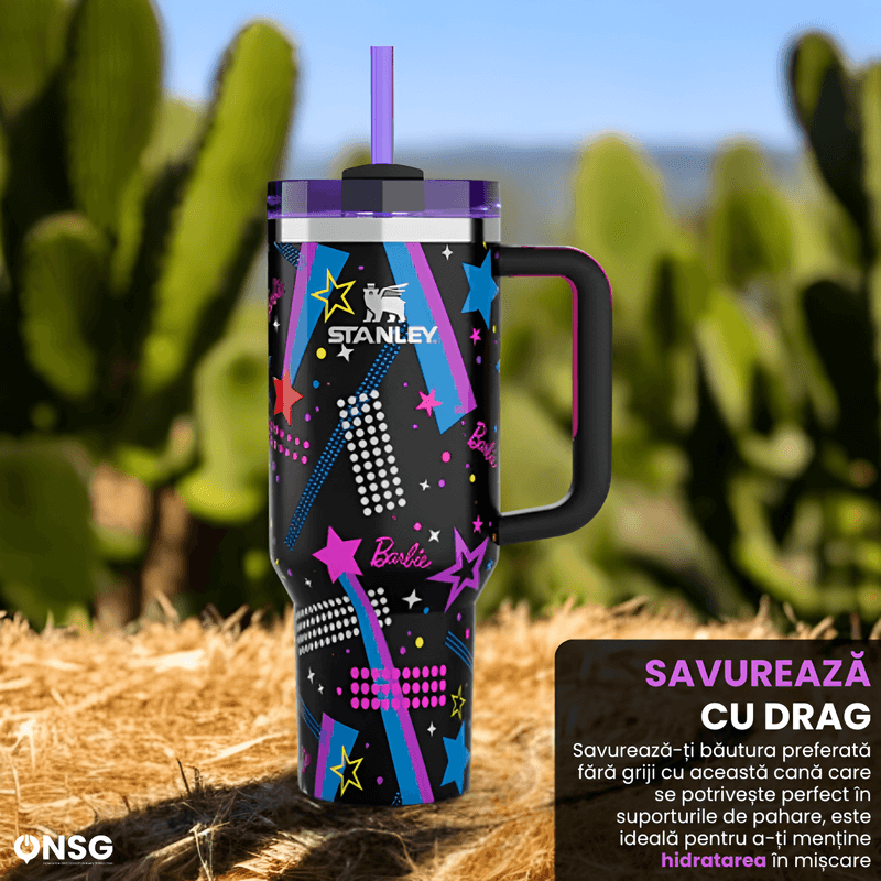 Casa si Gradina - Bucatarie si vesela - Accesorii bar - Termosuri si Cani termos - Cana Termos Stanley Quencher H2.0 Flowstate Editia Barbie '80S ROCKERS by ONSG® din Otel Inoxidabil, 1180ml - Infinity.ro