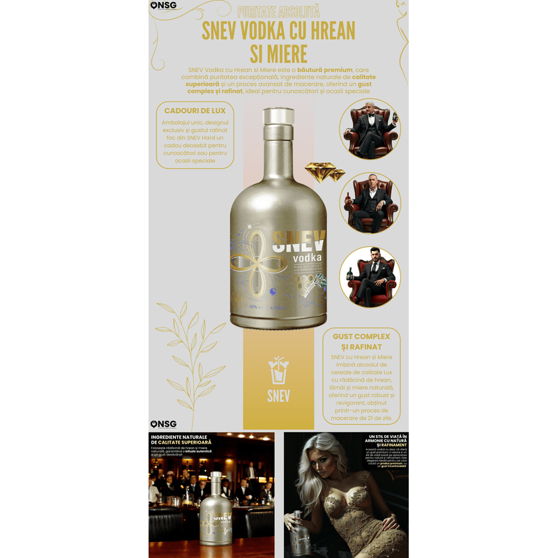 Market - Bauturi - Bauturi alcoolice - Vodka - Vodka SNEV™ by ONSG® cu Hrean si Miere, Bautura Premium, Experienta Gustativa Unica, Alcool din Cereale Lux - Infinity.ro