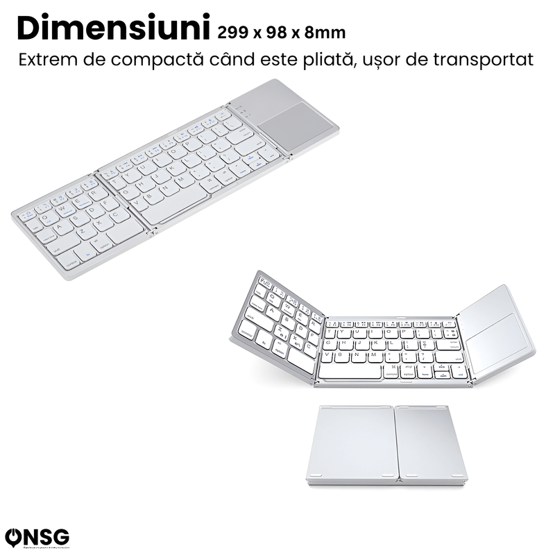 PC, gaming si accesorii - Periferice PC - Tastaturi - Tastatura Pliabila Bluetooth TouchKey Ultra ONSG®, Touchpad 2 Click-uri, Android Windows iOS Smart TV - Infinity.ro