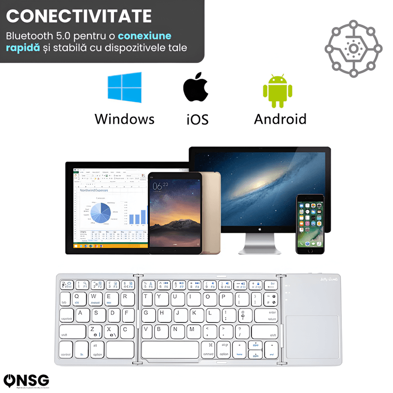 PC, gaming si accesorii - Periferice PC - Tastaturi - Tastatura Pliabila Bluetooth TouchKey Ultra ONSG®, Touchpad 2 Click-uri, Android Windows iOS Smart TV - Infinity.ro