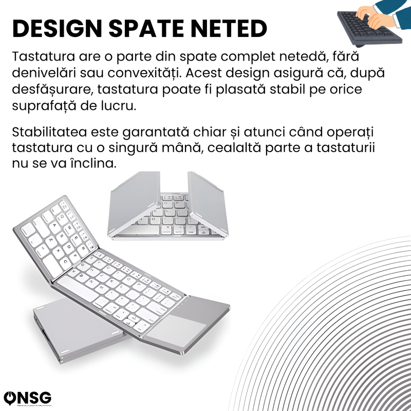 PC, gaming si accesorii - Periferice PC - Tastaturi - Tastatura Pliabila Bluetooth TouchKey Ultra ONSG®, Touchpad 2 Click-uri, Android Windows iOS Smart TV - Infinity.ro