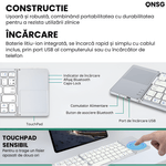 PC, gaming si accesorii - Periferice PC - Tastaturi - Tastatura Pliabila Bluetooth TouchKey Ultra ONSG®, Touchpad 2 Click-uri, Android Windows iOS Smart TV - Infinity.ro