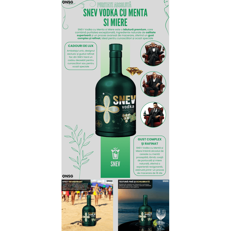 Market - Bauturi - Bauturi alcoolice - Vodka - Vodka SNEV™ by ONSG® Editia Miere si Menta, Vodka Premium cu Miere Naturala si Menta Proaspata - Infinity.ro