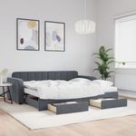 Casa si Gradina - Mobilier - Paturi si accesorii - Paturi - Pat de zi cu extensie si sertare, gri inchis, 90x190cm catifea - Infinity.ro