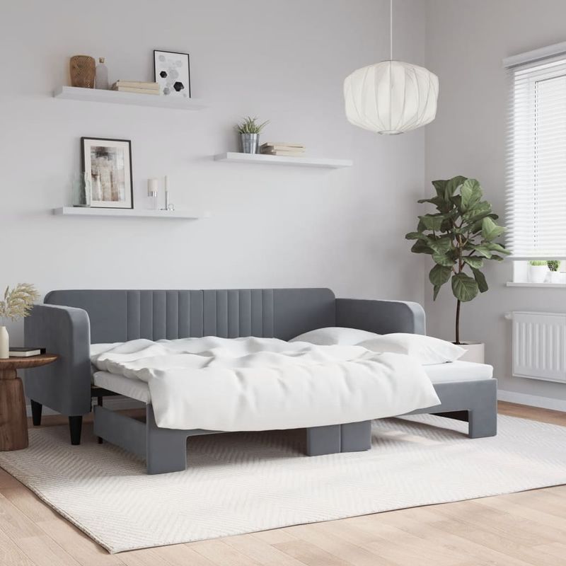 Casa si Gradina - Mobilier - Paturi si accesorii - Paturi - Pat de zi cu extensie, gri inchis, 80x200 cm, catifea - Infinity.ro