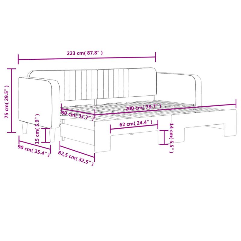 Casa si Gradina - Mobilier - Paturi si accesorii - Paturi - Pat de zi cu extensie, gri inchis, 80x200 cm, catifea - Infinity.ro