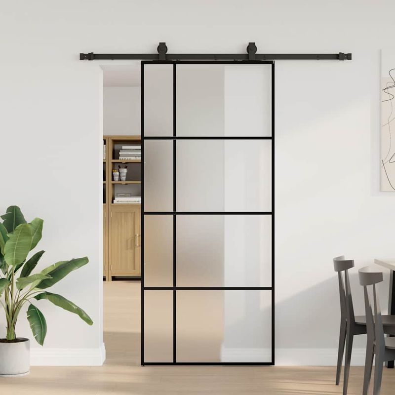 Casa si Gradina - Constructii - Usi interior, exterior si garaj - Usi interior - Usa glisanta cu set de feronerie neagra 90x205 cm Sticla ESG - Infinity.ro