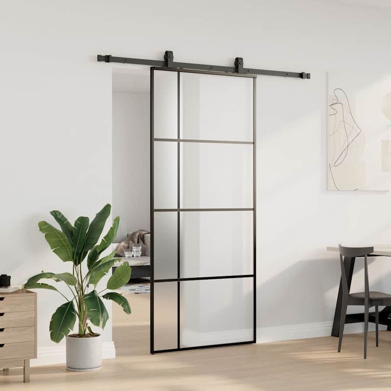 Casa si Gradina - Constructii - Usi interior, exterior si garaj - Usi interior - Usa glisanta cu set de feronerie neagra 90x205 cm Sticla ESG - Infinity.ro