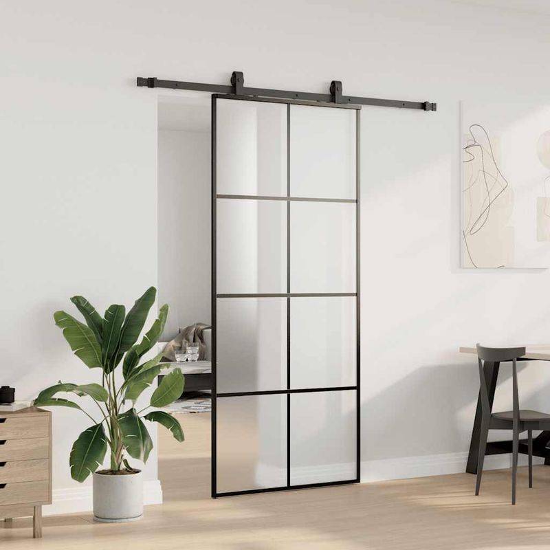 Casa si Gradina - Constructii - Usi interior, exterior si garaj - Usi interior - Usa glisanta cu set de feronerie neagra 90x205 cm Sticla ESG - Infinity.ro