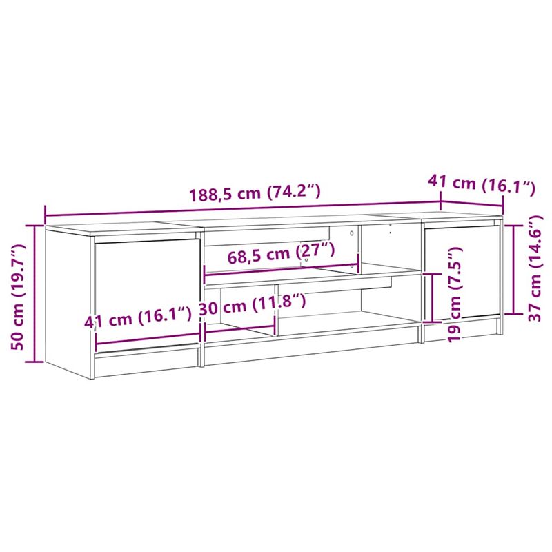Casa si Gradina - Mobilier - Comode si corpuri - Comode - Comoda TV, gri sonoma, 188,5x41x50 cm, lemn prelucrat - Infinity.ro