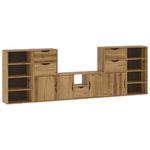 Casa si Gradina - Mobilier - Comode si corpuri - Comode - Unitati TV 5 piese cu depozitare „ODDA” din lemn masiv de pin, model 9 rafturi 5 sertare - Infinity.ro