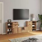 Casa si Gradina - Mobilier - Comode si corpuri - Comode - Unitati TV 5 piese cu depozitare „ODDA” din lemn masiv de pin, model 9 rafturi 5 sertare - Infinity.ro