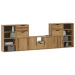 Casa si Gradina - Mobilier - Comode si corpuri - Comode - Unitati TV 5 piese cu depozitare „ODDA” din lemn masiv de pin, model 9 rafturi 5 sertare - Infinity.ro