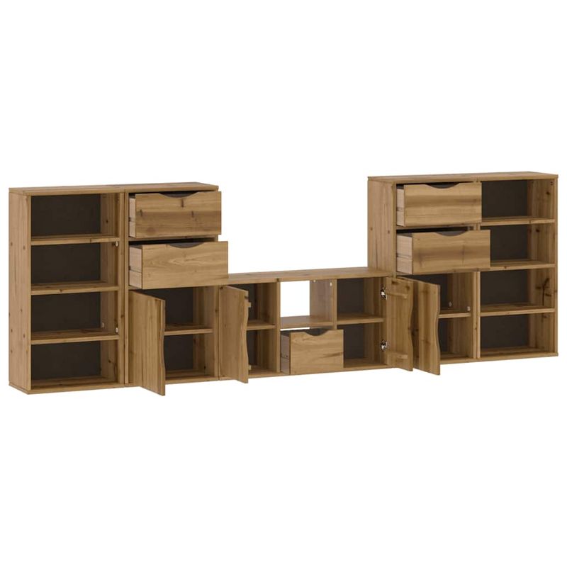 Casa si Gradina - Mobilier - Comode si corpuri - Comode - Unitati TV 5 piese cu depozitare „ODDA” din lemn masiv de pin, model 9 rafturi 5 sertare - Infinity.ro