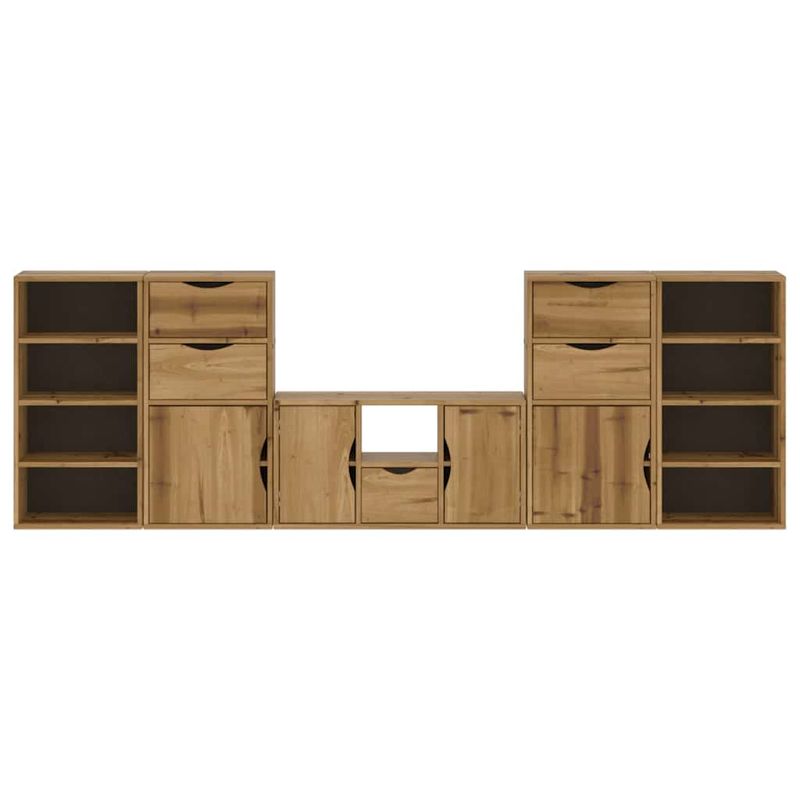 Casa si Gradina - Mobilier - Comode si corpuri - Comode - Unitati TV 5 piese cu depozitare „ODDA” din lemn masiv de pin, model 9 rafturi 5 sertare - Infinity.ro