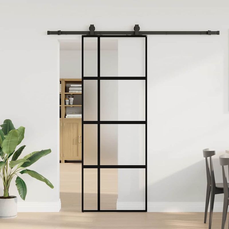 Casa si Gradina - Constructii - Usi interior, exterior si garaj - Usi interior - Usa glisanta cu set feronerie neagra 76x205cm sticla securizata - Infinity.ro