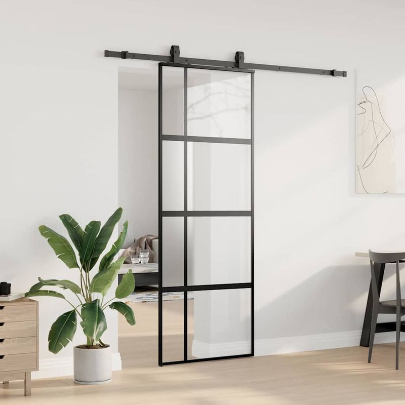 Casa si Gradina - Constructii - Usi interior, exterior si garaj - Usi interior - Usa glisanta cu set feronerie neagra 76x205cm sticla securizata - Infinity.ro