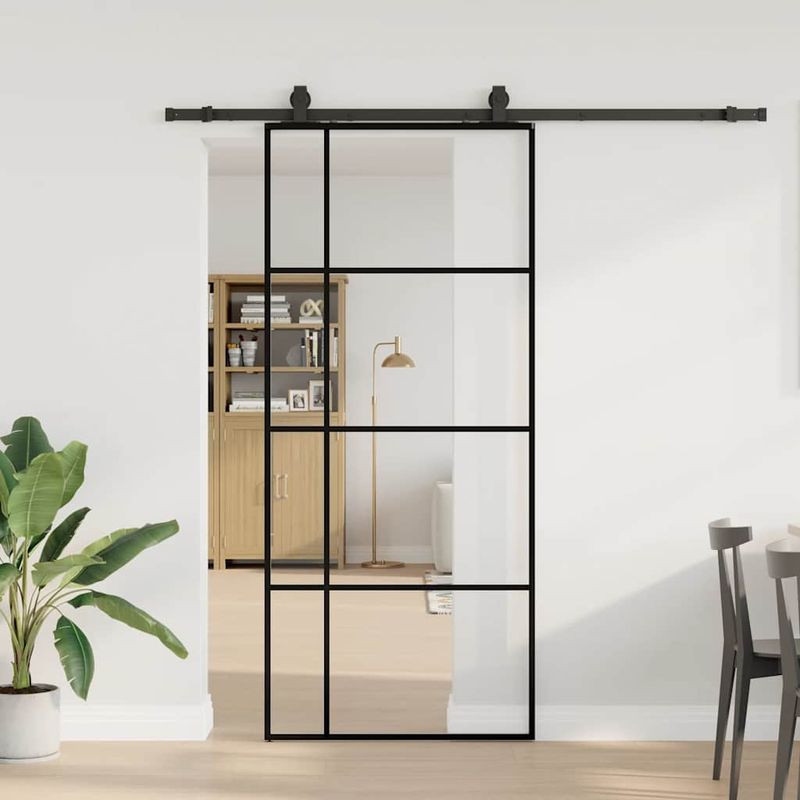 Casa si Gradina - Constructii - Usi interior, exterior si garaj - Usi interior - Usa glisanta cu set de feronerie neagra 90x205 cm Sticla ESG - Infinity.ro