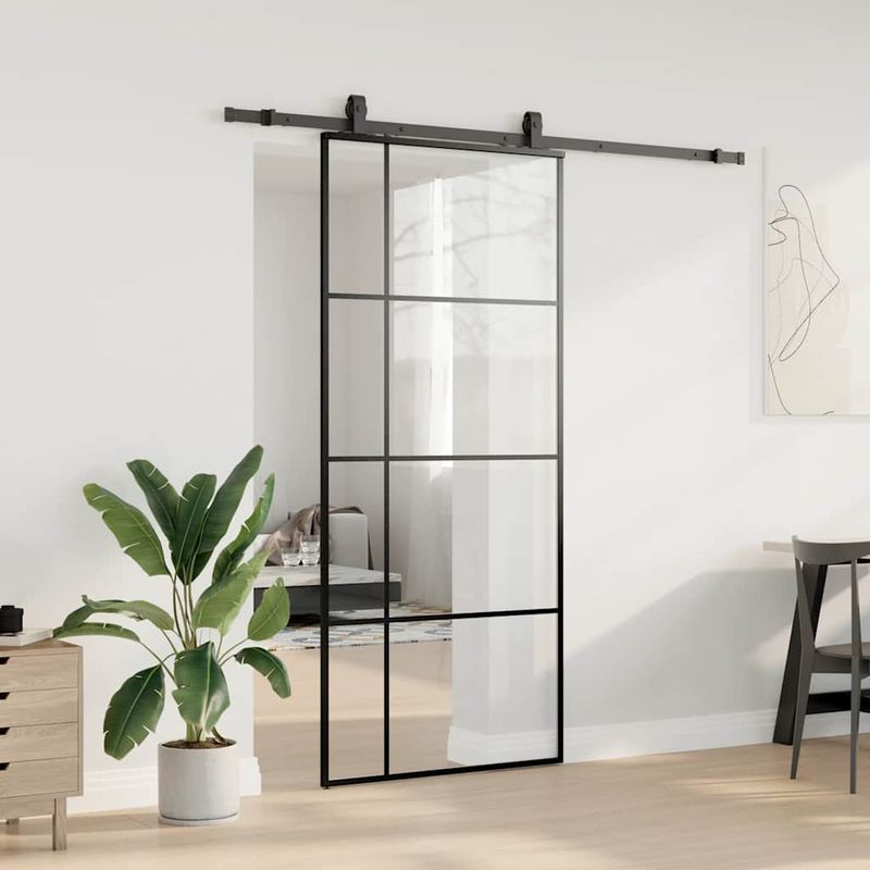 Casa si Gradina - Constructii - Usi interior, exterior si garaj - Usi interior - Usa glisanta cu set de feronerie neagra 90x205 cm Sticla ESG - Infinity.ro